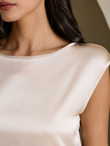 [Beige] SilkSilky-IT Cap Sleeve Round Neck Magliette donna 004