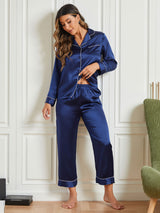 [Blu Scuro] SilkSilky-IT Manica lunga Womens Pajamas 002