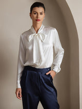 [Bianco] SilkSilky-IT Long Sleeve Tie Neck Bluse 007