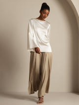 [Bianco] SilkSilky-IT Long Sleeve Boat Neck Camicette 008