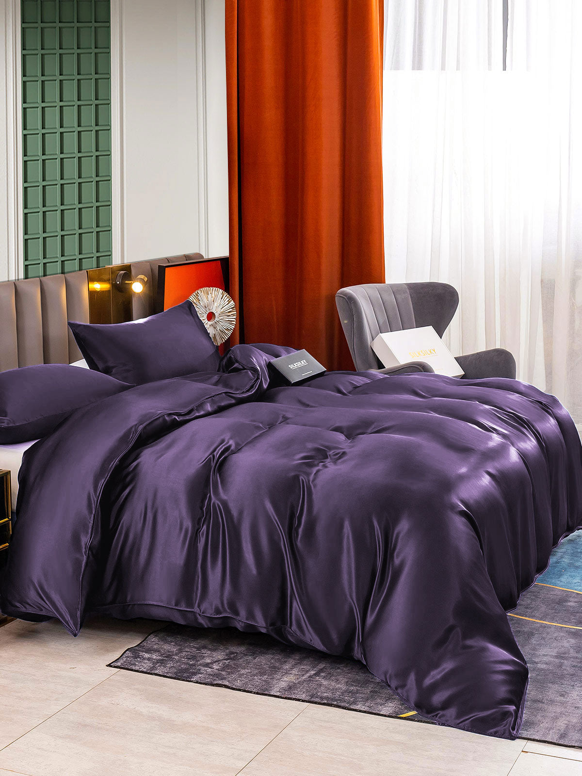 [Viola Scuro] SilkSilky-IT 22Momme Seta pura Bedding Set 003,
