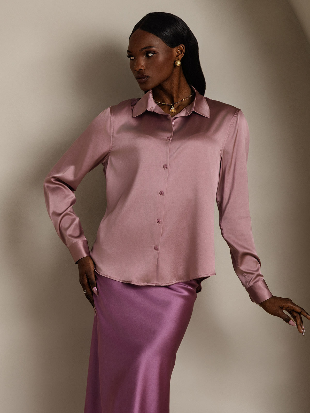 [Malva Pallido] SilkSilky-IT Seta Colletto risvolto Camicie da donna 004