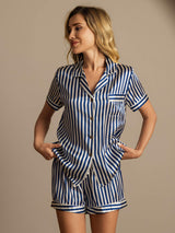 [Blu Scuro] SilkSilky-IT Seta pura Womens Pajamas 004,