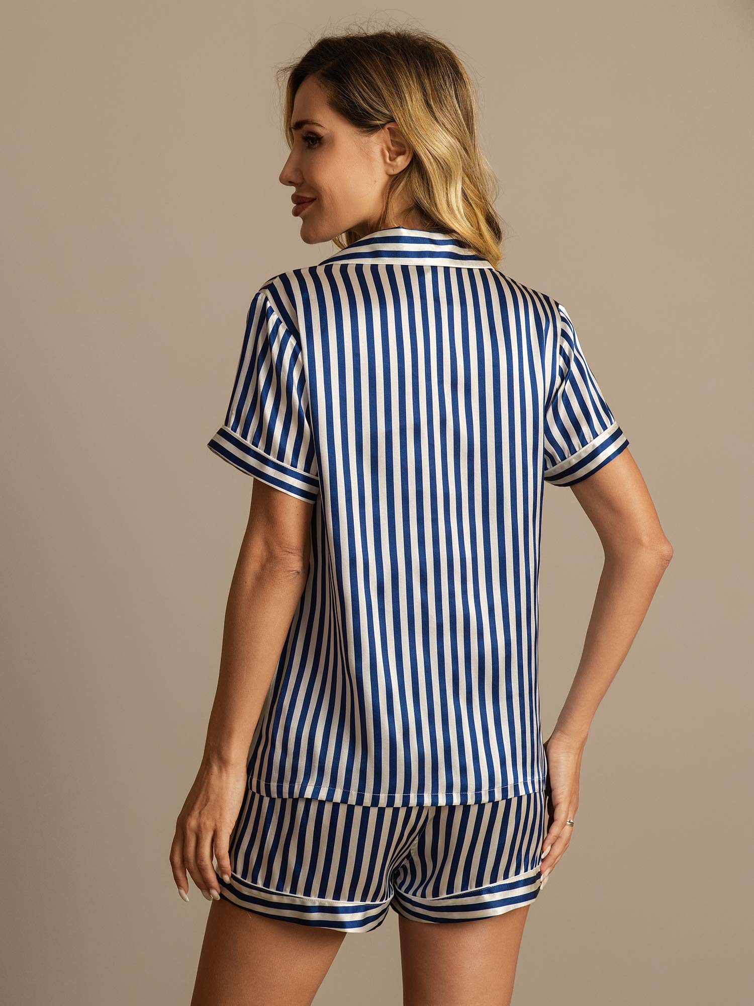 [Blu Scuro] SilkSilky-IT Seta pura Womens Pajamas 002,