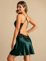 [Verde Smeraldo] SilkSilky-IT Sleeveless V Neck Camicia da notte 002