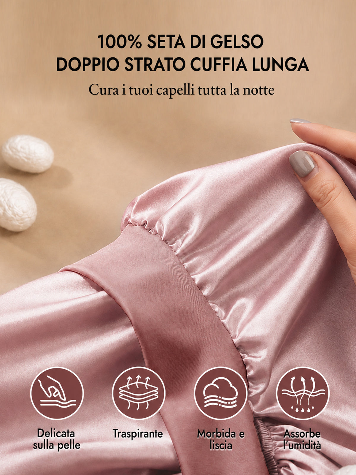 [Rosa] SilkSilky-IT Cuffia di seta 002