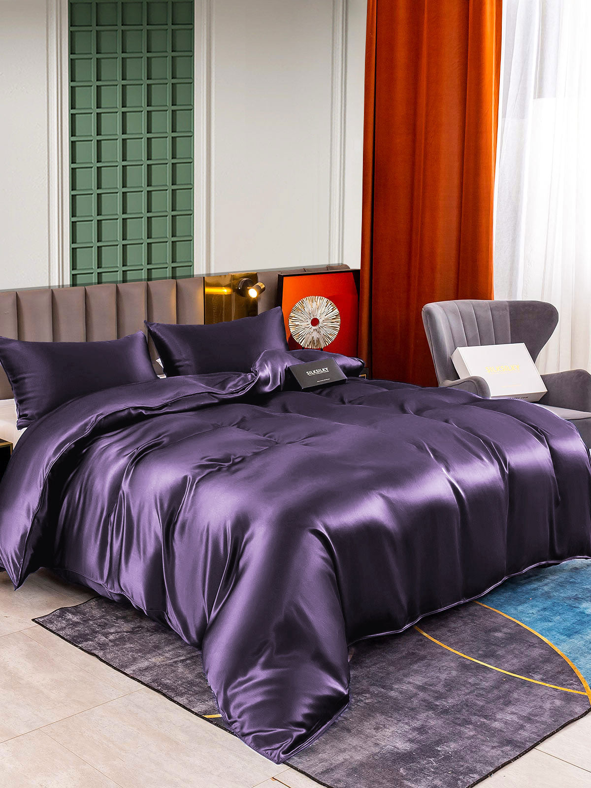 [Viola Scuro] SilkSilky-IT 22Momme Seta pura Bedding Set 002,