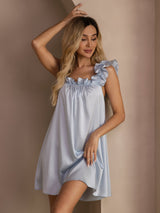 [Blu Grigiastro] SilkSilky-IT Sleeveless Square Neck Camicia da notte 006