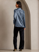[Verde Petrolio Intenso] SilkSilky-IT Long Sleeve Lapel Collar Camicie da donna 003