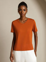 [Arancia] SilkSilky-IT Short Sleeve V Neck Magliette donna 001
