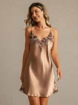 [Marrone] SilkSilky-IT Sleeveless V Neck Camicia da notte 003