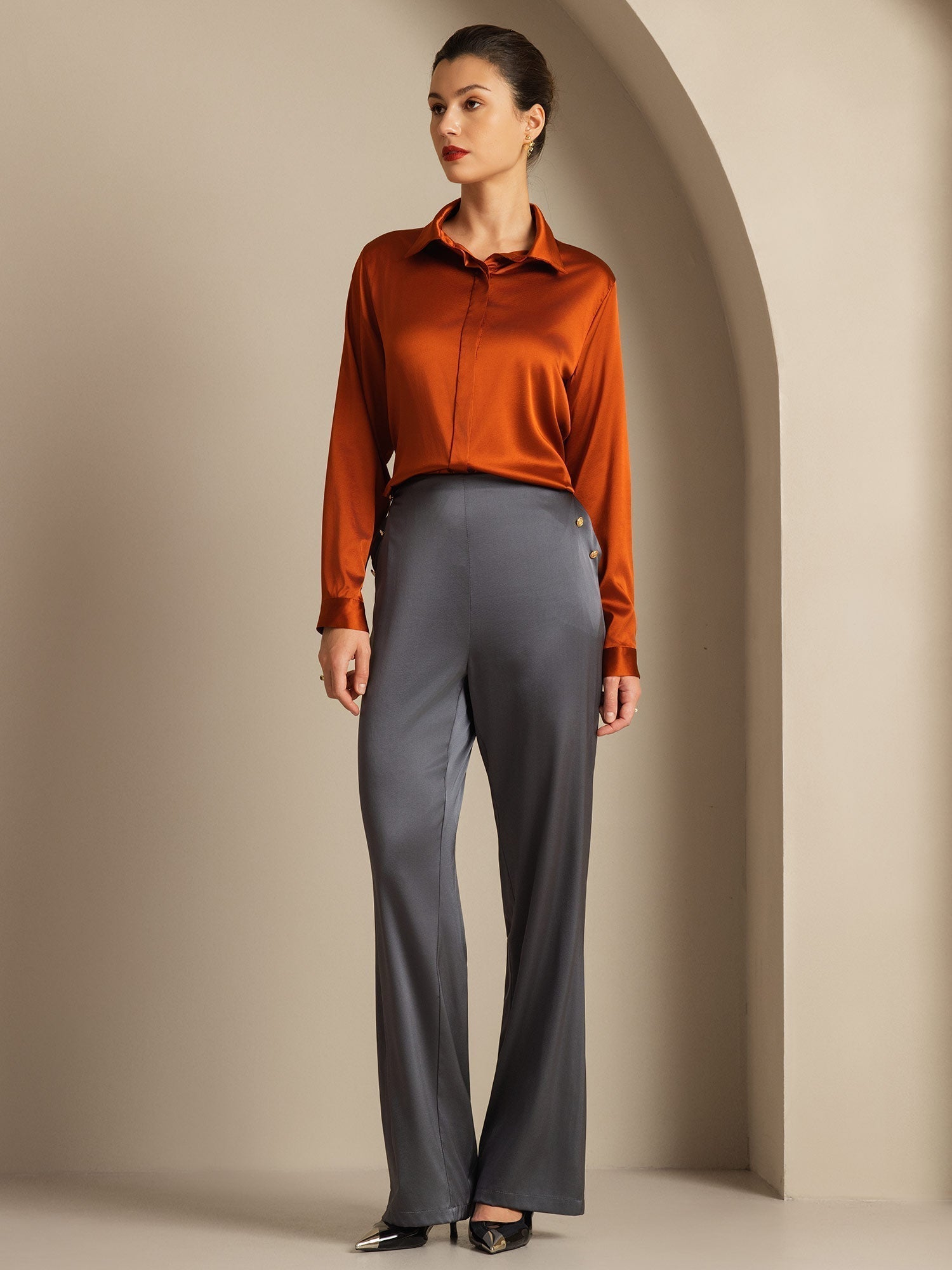 [Grigio Scuro] SilkSilky-IT 19Momme Seta Womens Pants 007,