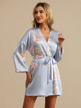 [Azzurro] SilkSilky-IT 3/4 Sleeve Vestaglia da donna 004