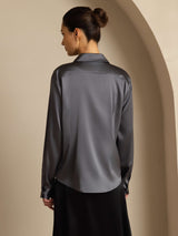 [Grigio Scuro] SilkSilky-IT Long Sleeve Lapel Collar Camicie da donna 002