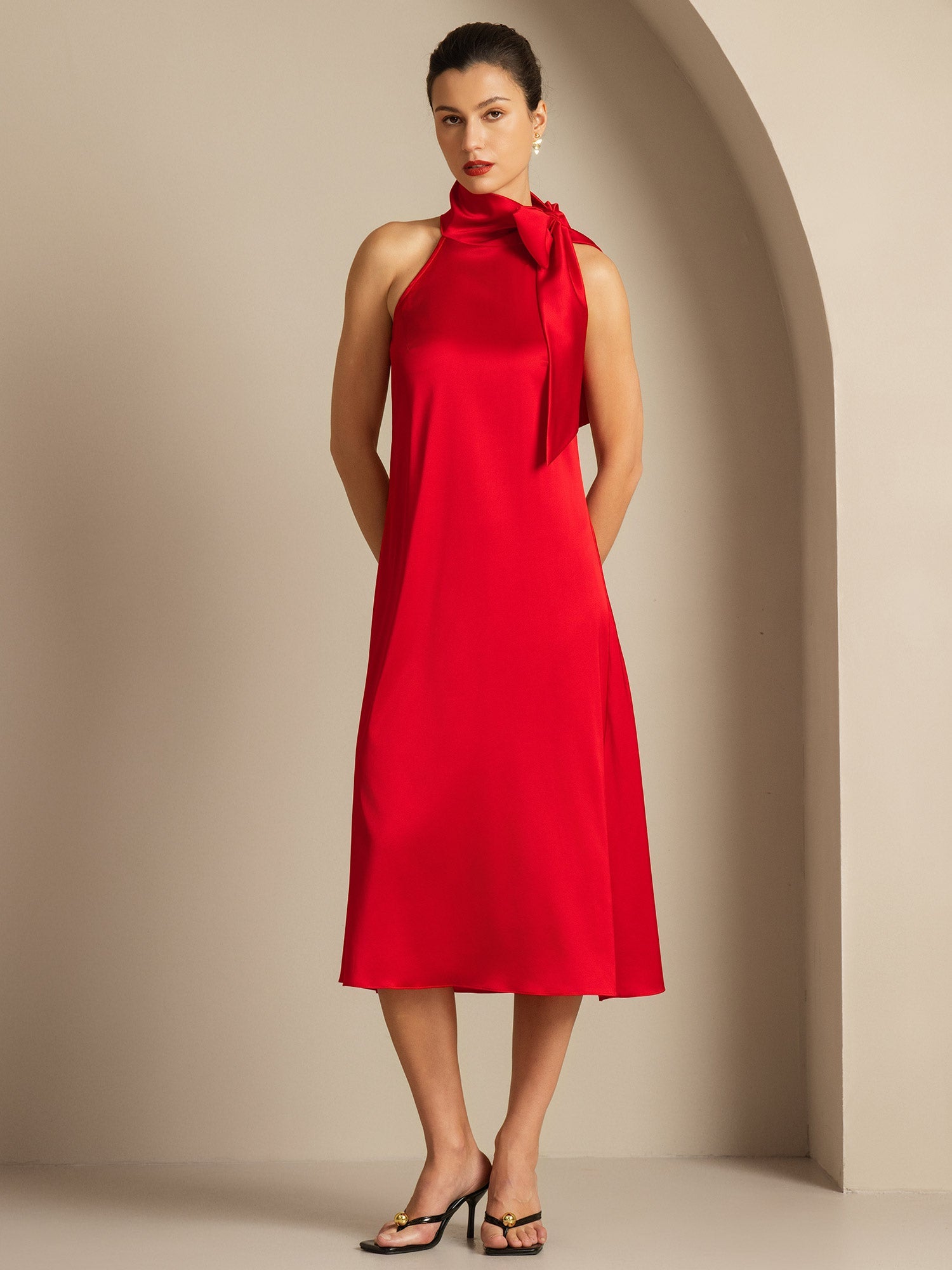 [Rosso] SilkSilky-IT 19Momme Seta Dress 001,