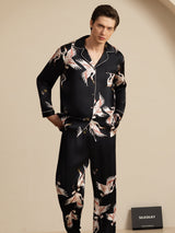 [Nero] SilkSilky-IT Long Sleeve Lapel Collar Pigiami da uomo 004