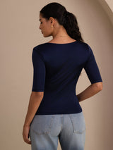 [Blu Scuro] SilkSilky-IT Half Sleeve Magliette donna 002