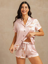 [Rosa] SilkSilky-IT Short Sleeve Lapel Collar Pigiami da donna 006