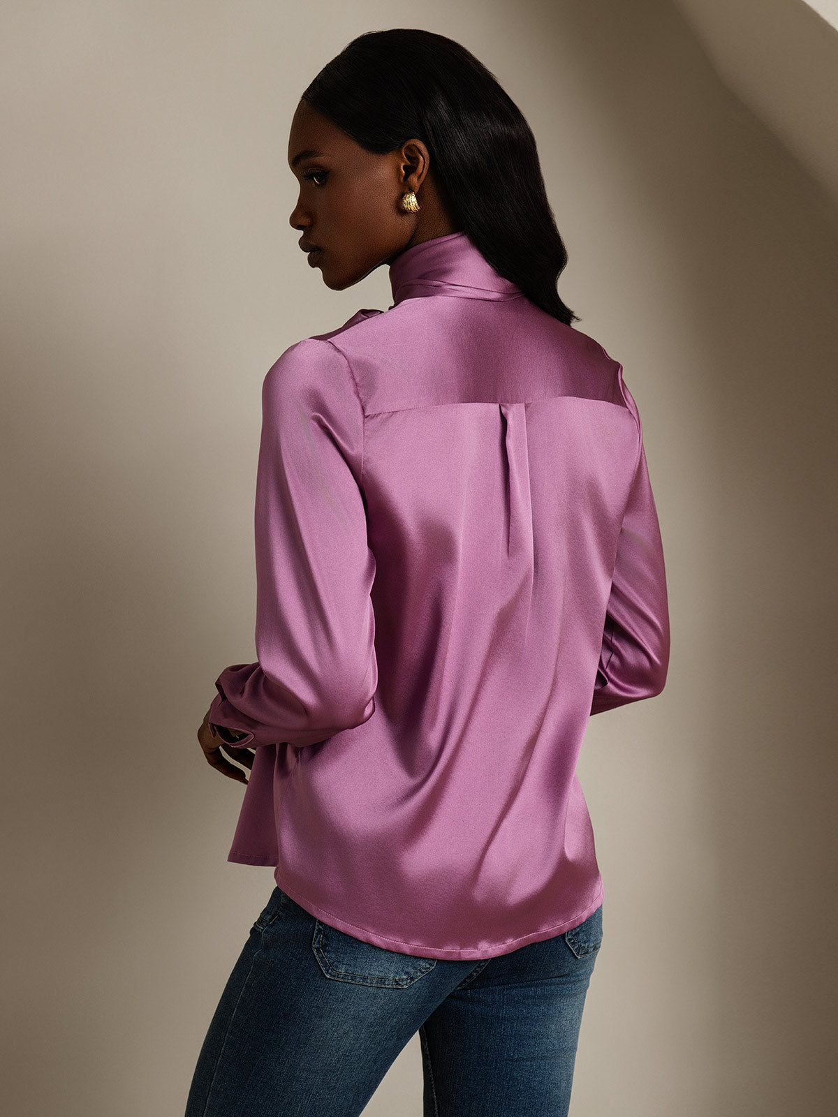 [Viola Scuro] SilkSilky-IT 19Momme Manica lunga Camicette 002