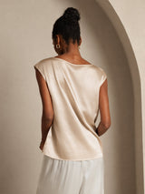 [Beige] SilkSilky-IT Cap Sleeve Round Neck Magliette donna 002