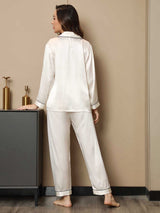 [Bianco] SilkSilky-IT Manica lunga Collo a Taglio Pigiami da donna 002