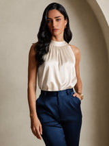 [Beige] SilkSilky-IT Sleeveless Halter Magliette donna 001