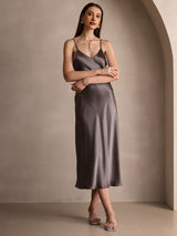 [Kaki Scuro] SilkSilky-IT Sleeveless V Neck Vestiti da donna 005