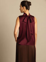 [Rosso Scuro] SilkSilky-IT 19Momme Senza maniche Collo con fiocco Camicette 002