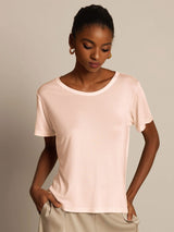 [Rosa Chiaro] SilkSilky-IT Maniche Corte Scollo rotondo Magliette donna 003