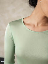 [Verde] SilkSilky-IT Manica lunga Scollo rotondo Intimo Lungo Donna 005