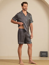 [Ginkgo Nero] SilkSilky-IT Maniche Corte Collo a Taglio Pigiami da uomo 006