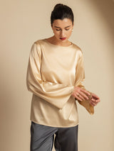 [Champagne] SilkSilky-IT Long Sleeve Boat Neck Camicette 003