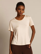 [Beige] SilkSilky-IT Maniche Corte Scollo rotondo Magliette donna 006