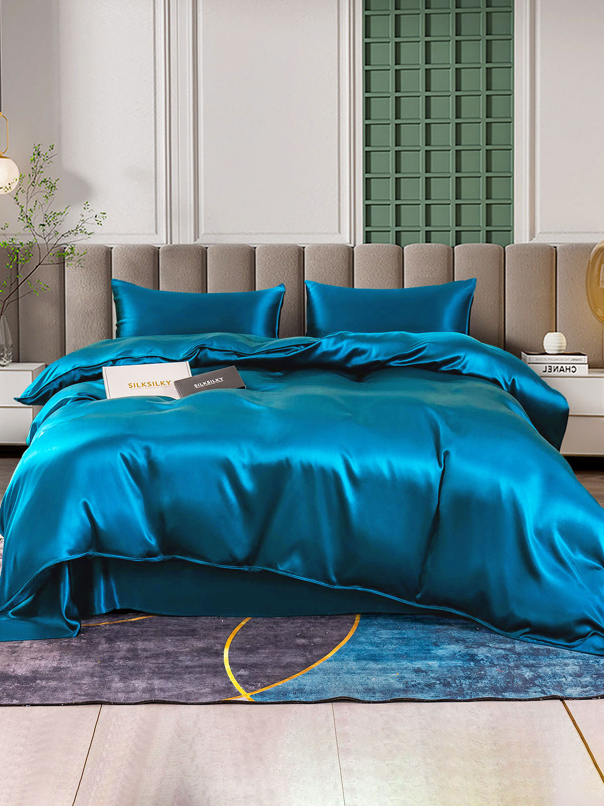 SilkSilky IT 25Momme Seta pura Bedding Set VerdeAcqua 001