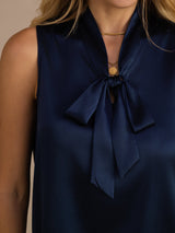[Blu Scuro] SilkSilky-IT Sleeveless Tie Neck Cami 007
