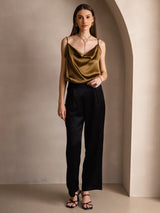 [Marrone] SilkSilky-IT Spaghetti Strap Cowl Neck Cami 006