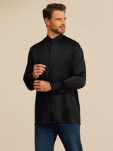 [Nero] SilkSilky-IT Long Sleeve Stand Collar Camicia da uomo 005