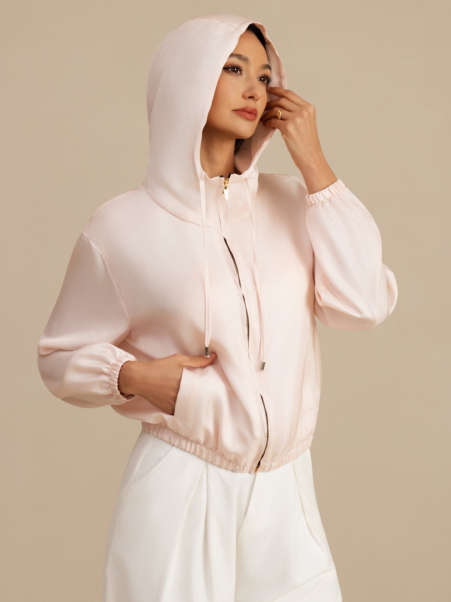 [Rosa] SilkSilky-IT 18Momme Manica lunga Collo Alto Capispalla da donna 001