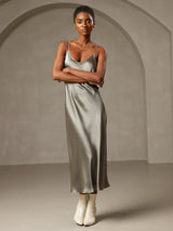 [Verde Grigiastro] SilkSilky-IT Sleeveless V Neck Camicia da notte 001