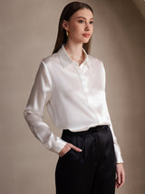 [Bianco] SilkSilky-IT Long Sleeve Lapel Collar Camicie da donna 004