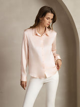 [Rosa Chiaro] SilkSilky-IT Long Sleeve Lapel Collar Camicie da donna 006