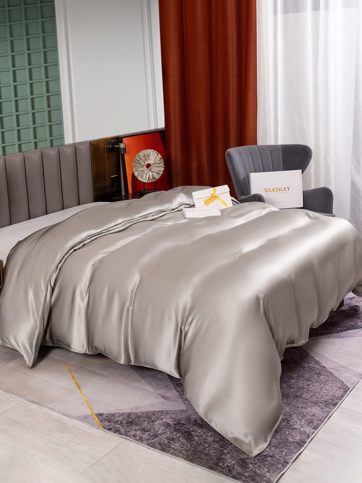 [Grigio] SilkSilky-IT 25Momme Seta pura Duvet Cover 004