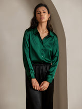 [Verde Scuro] SilkSilky-IT Long Sleeve Lapel Collar Camicie da donna 001
