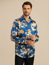 [Drago Navy] SilkSilky-IT Long Sleeve Lapel Collar Camicia da uomo 004