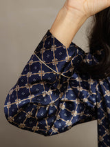 [Catena Blu Navy] SilkSilky-IT Long Sleeve Lapel Collar Pigiami da donna 007