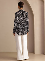 [Picchiettato Nero] SilkSilky-IT Long Sleeve Lapel Collar Camicette 002