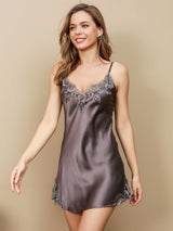 [Grigio Porpora] SilkSilky-IT Sleeveless V Neck Camicia da notte 003