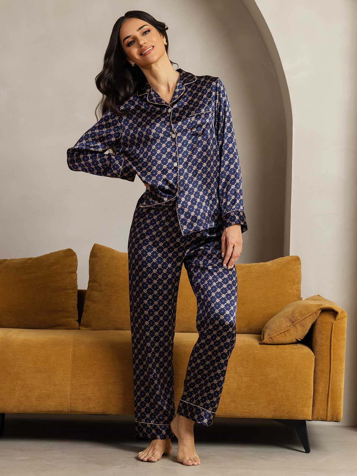 [Catena Blu Navy] SilkSilky-IT Seta pura Womens Pajamas 001