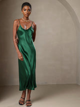 [Verde] SilkSilky-IT Sleeveless V Neck Vestiti da donna 001
