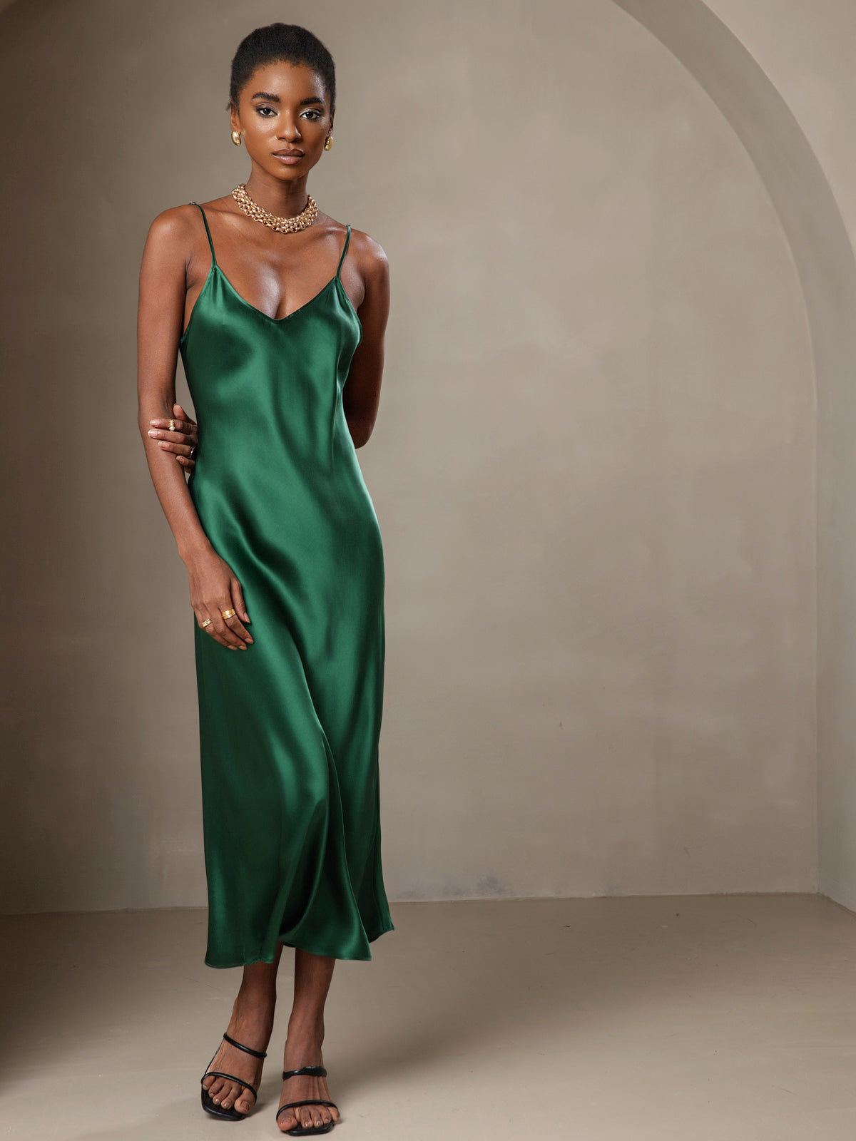 SilkSilky-IT Seta pura Senza maniche Dress Verde 001